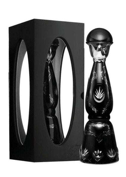Clase Azul Ultra Tequila 700ml bottle with silver agave etching beside matte black collector box