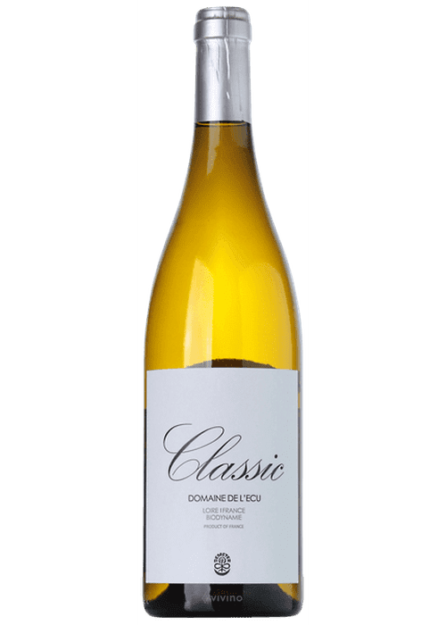 Classic Domaine De L'Ecu Muscadet white wine bottle with biodynamic label