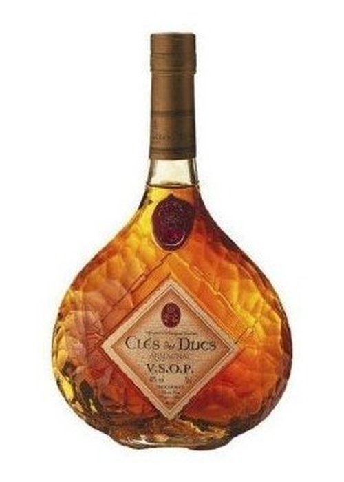 Cles des Ducs VSOP Armagnac 700ml bottle with diamond-patterned glass and red wax seal