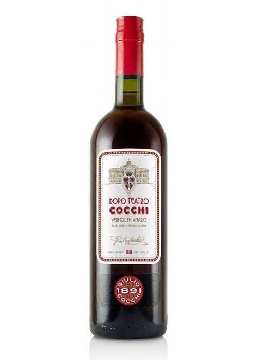 Cocchi Dopo Teatro Vermouth Amaro 750ML dark brown bottle with red foil cap and classic label
