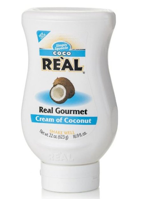 Coco Real 623g squeeze bottle of cream of coconut with halved coconut label