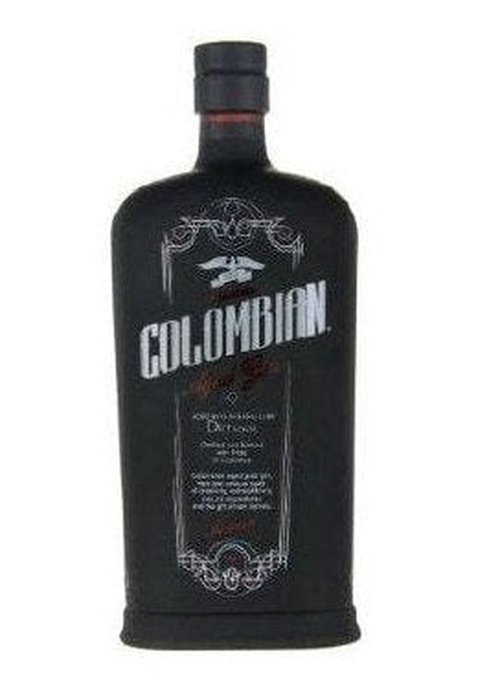 Colombian Aged Treasure Gin 700ml black glass bottle with ornamental label