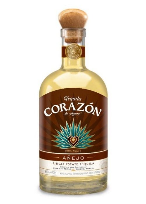 Corazon Anejo Tequila 700ml bottle with amber liquid and cork stopper