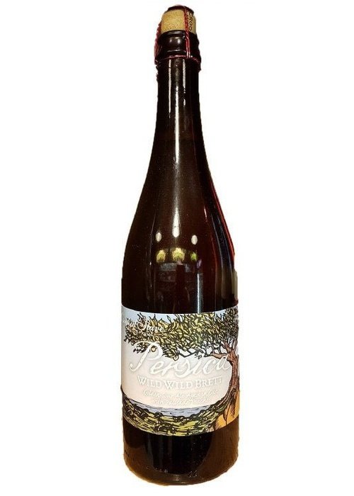 Crooked Stave Persica Wild Brett Peach 2016 beer bottle with oak barrel aged label