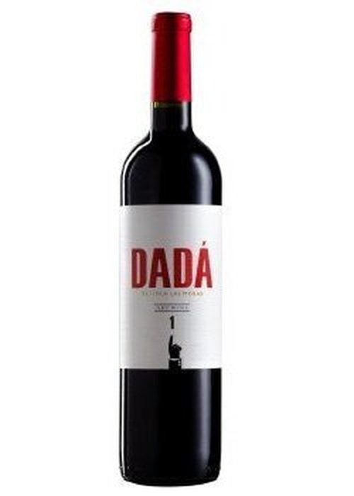 Dada Art Wine No. 1 Vanilla red wine bottle with DADÁ label and hand holding number 1 design