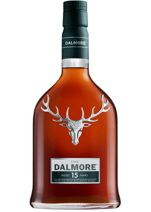 Dalmore 15 Year Old Highland Single Malt Scotch Whisky bottle with stag logo