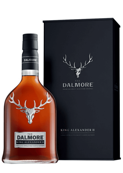 Dalmore King Alexander III Highland Single Malt Scotch Whisky 700ml bottle with stag emblem and packaging