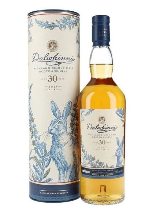 Dalwhinnie 30 Year Old 2019 Cask Strength Highland Single Malt Scotch Whisky bottle with blue cap and cream label