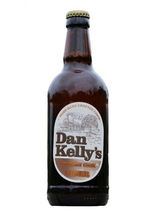 Dan Kelly's Whiskey Cask Cider 500ml brown glass bottle with gold cap and Irish handcrafted label
