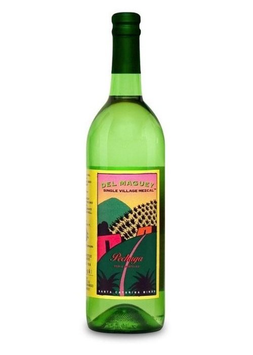 Del Maguey Pechuga Mezcal bottle with colorful Santa Catarina Minas label