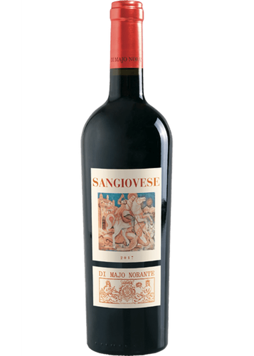 Di Majo Norante Sangiovese 2017 red wine bottle with cream label and orange text