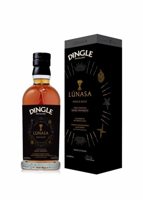 Dingle Lunasa Single Malt Irish Whiskey 700ML bottle with black box, triple distilled bourbon cask finish