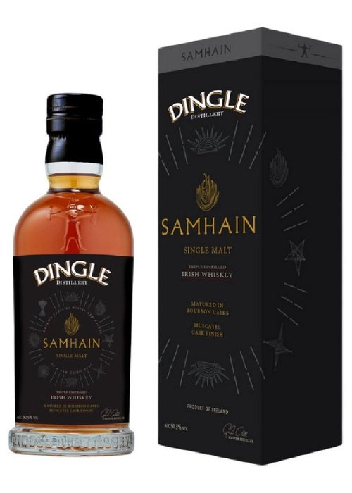 Dingle Samhain Single Malt Irish Whiskey 700ml bottle and black box packaging with gold text