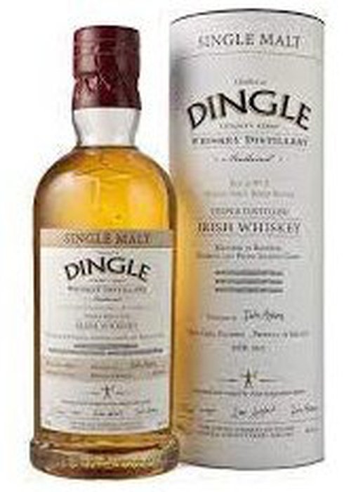 Dingle Single Malt Batch #2 Irish Whiskey bottle with PX and Oloroso sherry cask finish in white tube