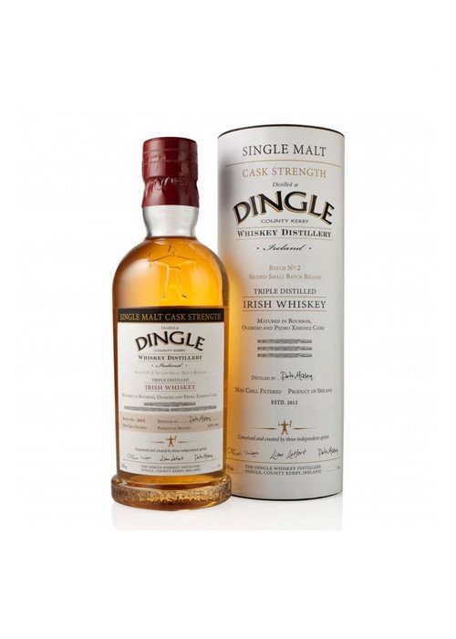 Dingle Single Malt Cask Strength Irish Whiskey Batch 2 bottle with white packaging
