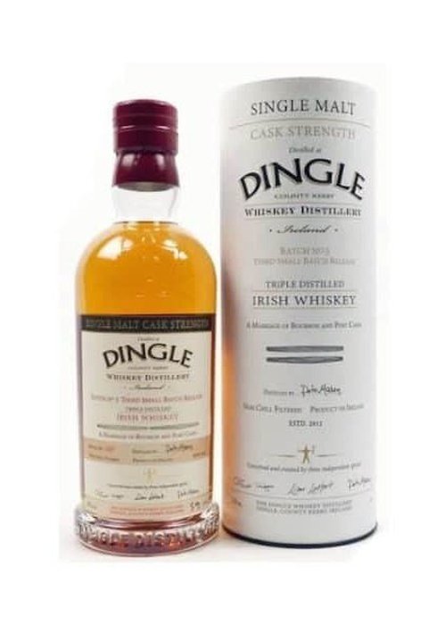 Dingle Single Malt Cask Strength Batch 3 Irish Whiskey bottle with white packaging