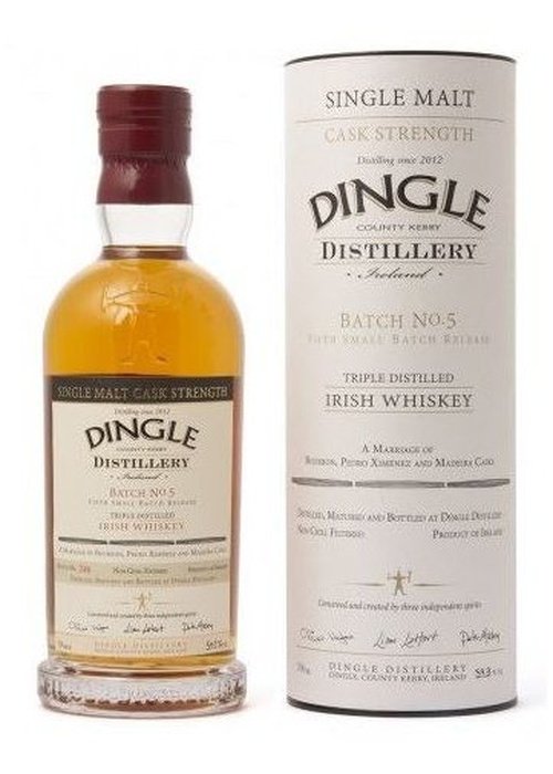 Dingle Single Malt Cask Strength Batch 5 Irish Whiskey bottle with packaging