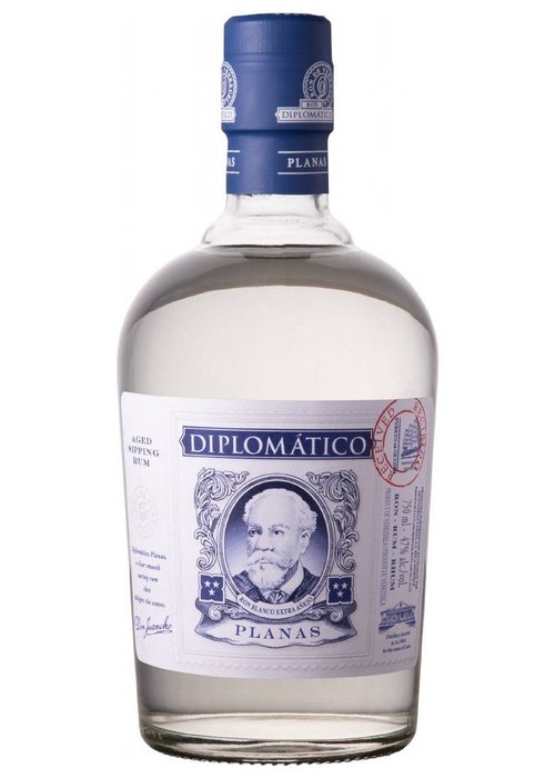 Diplomatico Planas 700ml aged sipping rum bottle with blue cap and white label