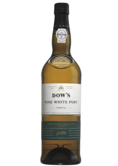 Dow's Fine White Port 750ML amber glass bottle with gold emblem and black screw cap