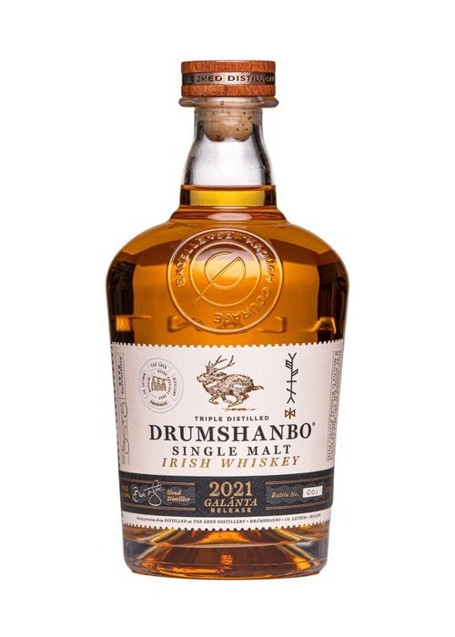 Drumshanbo Single Malt Irish Whiskey 2021 Galanta Release 700ml bottle with stag label and cork stopper