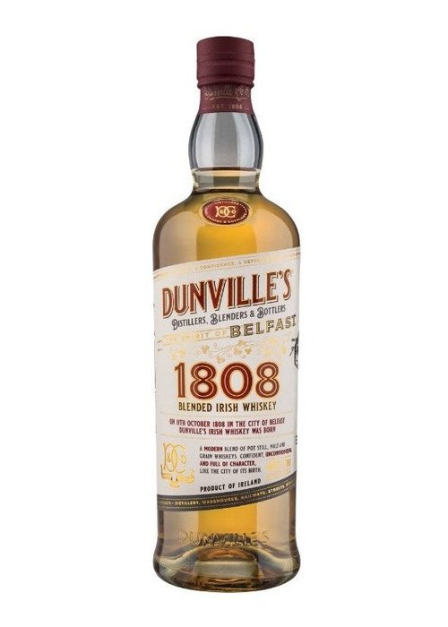 Dunville's 1808 Blended Irish Whiskey 700ml bottle with cream label and amber liquid