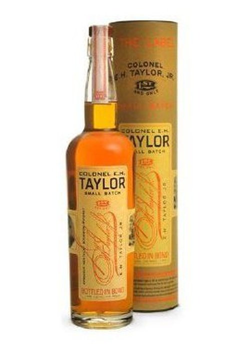 E.H. Taylor Jr. Small Batch Bourbon Whiskey bottle with swing-top cork and original packaging
