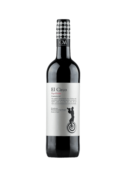 El Circo Equilibrista Carinena red wine bottle with unicycle label design