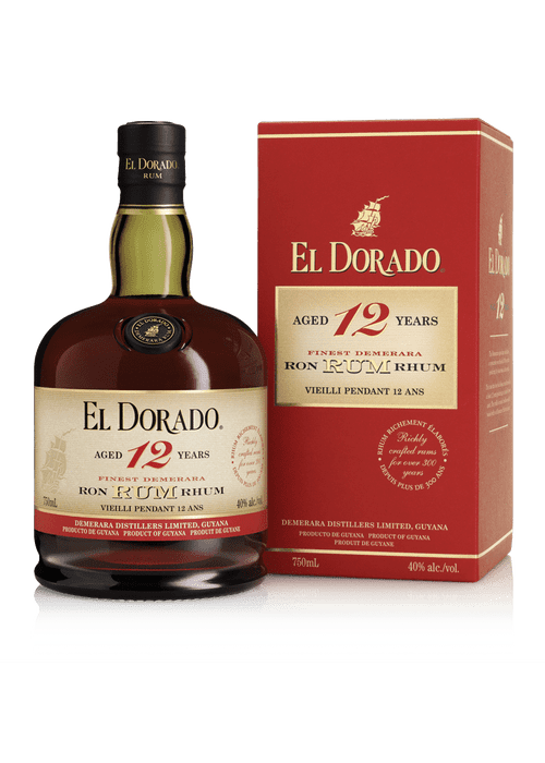 El Dorado 12 Year Old Demerara Rum bottle and red box packaging
