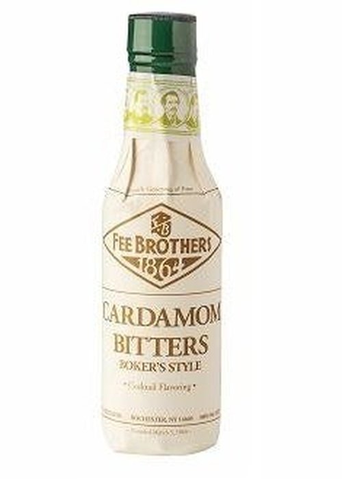 Fee Brothers Cardamom Bitters 150ml amber liqueur bottle with green cap and vintage label