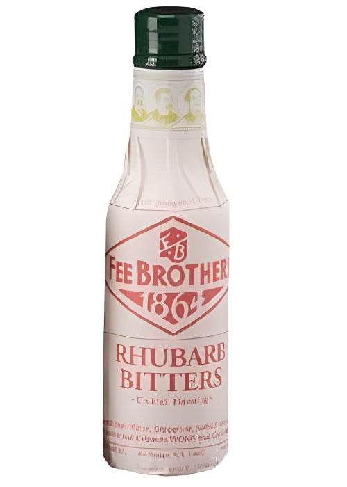 Fee Brothers Rhubarb Bitters 150ml bottle with green cap and vintage label