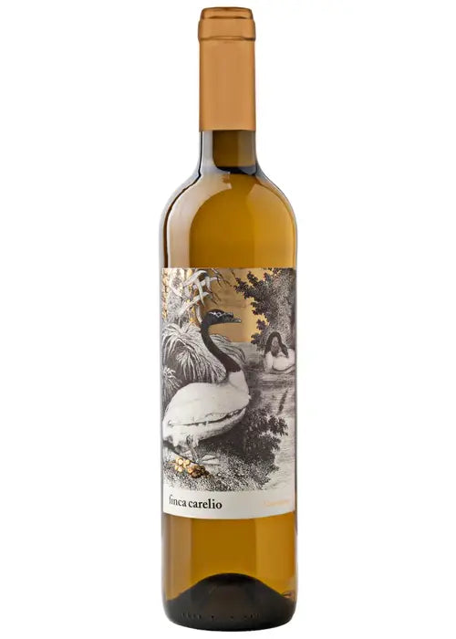 Finca Carelio Chardonnay white wine bottle with bird label illustration