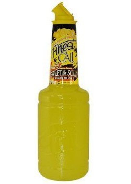 Finest Call Sweet & Sour Mix 1L bottle with yellow liquid and lemon illustrations