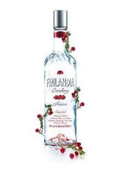Finlandia Cranberry Vodka 700ml bottle with silver cap and red cranberries