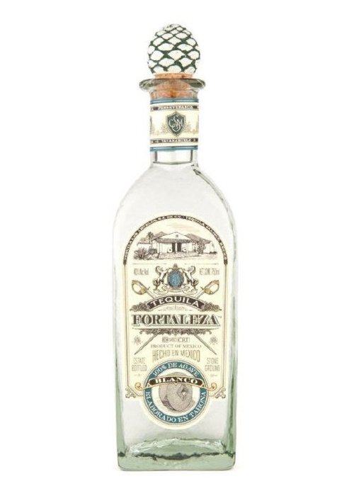 Fortaleza Tequila Blanco 700ml bottle with stone ground agave label and cork stopper