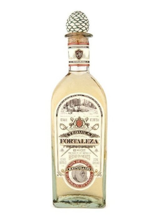 Fortaleza Reposado 700ml tequila bottle with golden-amber liquid and cream label