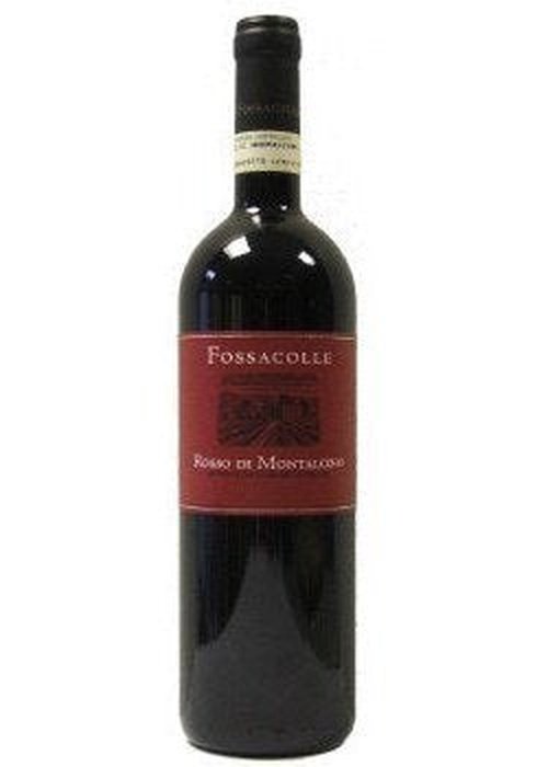 Fossacolle Rosso di Montalcino red wine bottle with black capsule and red label