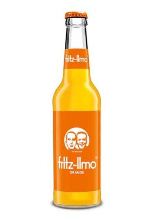 Fritz-Limo Orange 330ml glass bottle with orange screw cap and smiling faces logo
