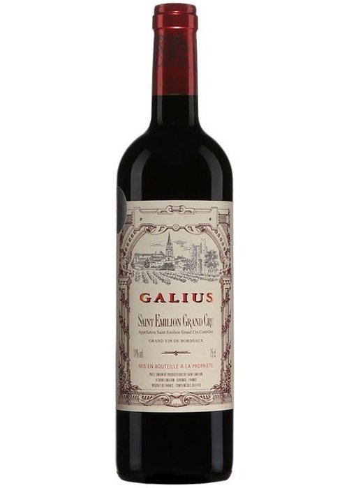 Galius Saint-Emilion Grand Cru red wine bottle with ornate label and vineyard illustration