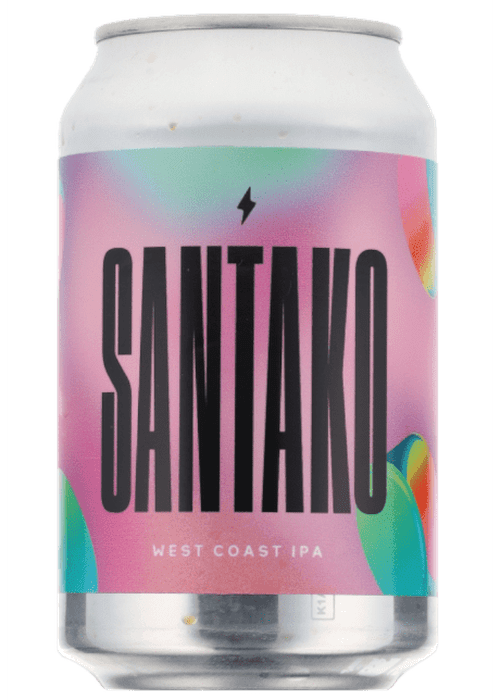 Garage Santako West Coast IPA gluten free beer can with colorful gradient label