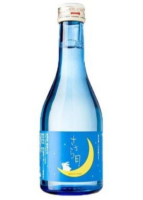 Gassan Sasara Tsuki 300ml blue sake bottle with moon and rabbit label