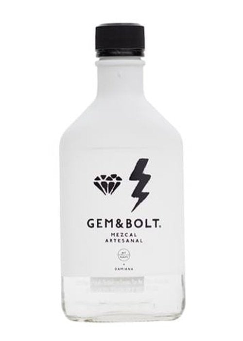 Gem & Bolt Mezcal 200ml clear glass bottle with Damiana label