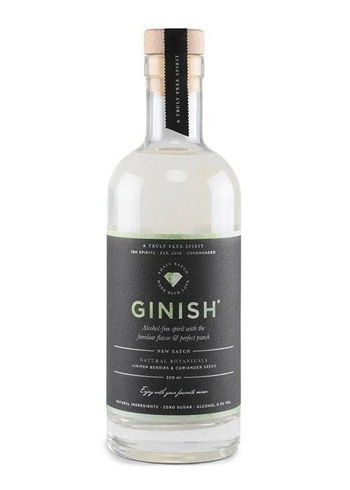GinISH 500ml alcohol-free gin bottle with natural botanicals and cork stopper