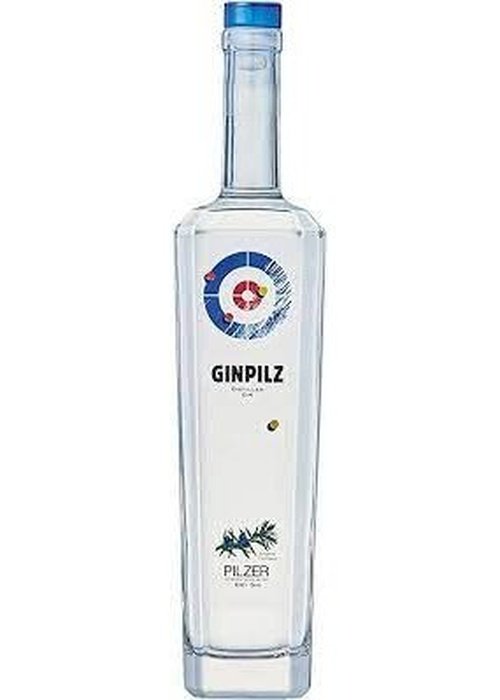 Ginpilz Dry Gin 700ml bottle with blue cap and botanical label