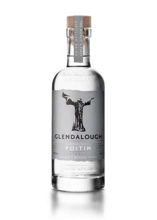 Glendalough Mountain Strength Poitin 500ml Irish spirit bottle with robed figure label