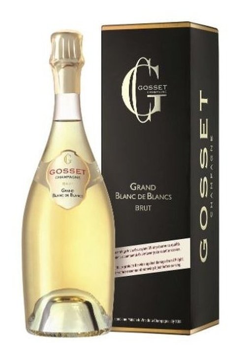 Gosset Grand Blanc de Blancs Brut champagne bottle with black gift box
