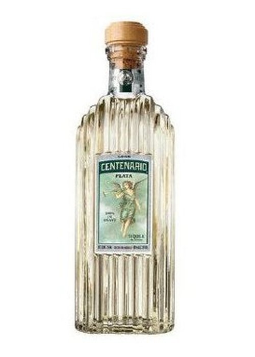 Gran Centenario Plata 700ml silver tequila bottle with ribbed glass and winged label