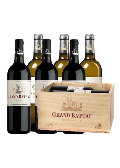 Grand Bateau Bordeaux multipack of six wines with wooden crate