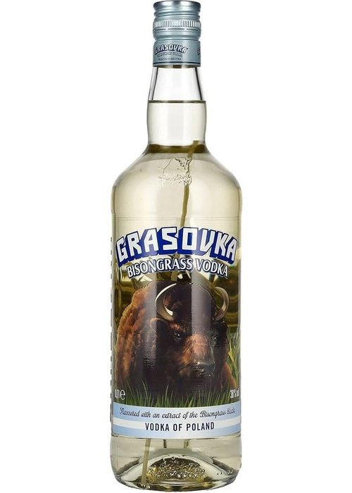 Grasovka Bisongrass Vodka 1L bottle with bison label and silver cap