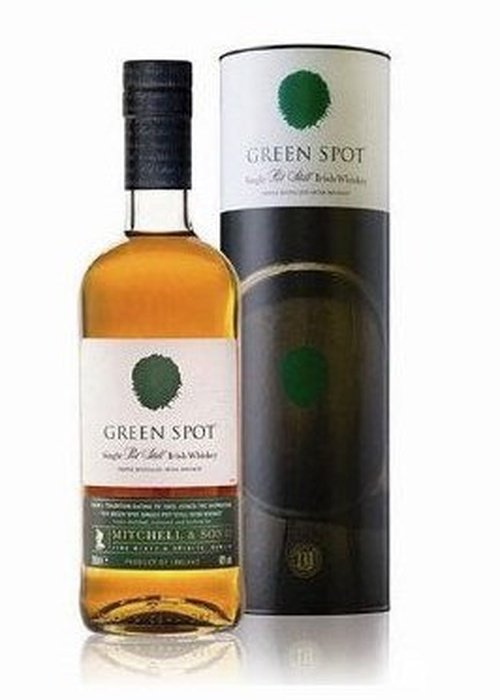 Green Spot Single Pot Still Irish Whiskey 700ml bottle with white label and green logo in cylindrical packaging