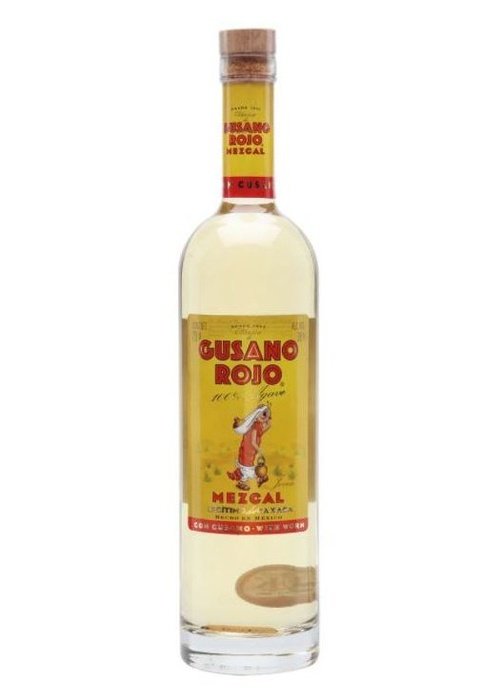 Gusano Rojo Mezcal 700ml bottle with worm, 100% agave spirits from Mexico